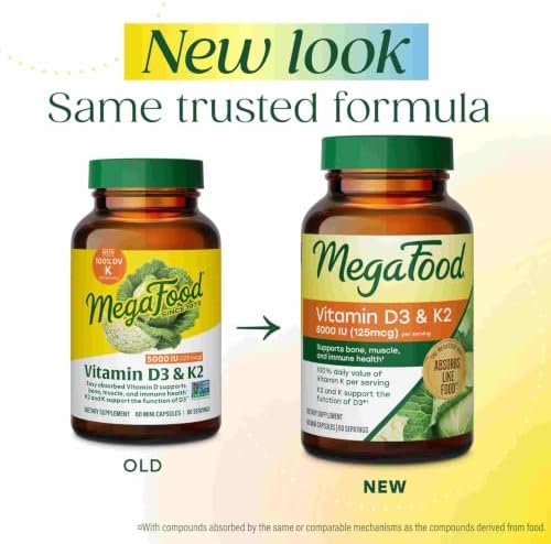 MegaFood Vitamin D3 & K2 5000 IU (125 mcg), 60 Mini Capsules