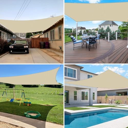 E&K Sunrise 16' x 20' Sun Shade Sail Rectangle Canopy Shade Cover UV Block for Patio Backyard Garden Outdoor (Beige)