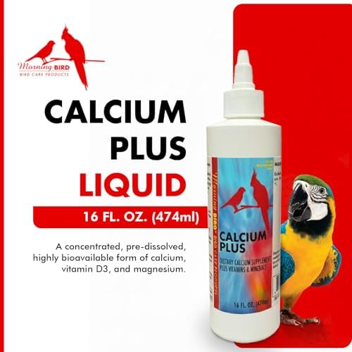 Calcium Plus Liquid for Birds – Calcium Supplement with Vitamins and Minerals for Strong Eggshells, Healthy Bones - Support Growth, Breeding, and Wellness for All Birds 4 Fl Oz | Calcium Supplement - Supports Healthy Growth, Bone Strength, Breeding, Brai…