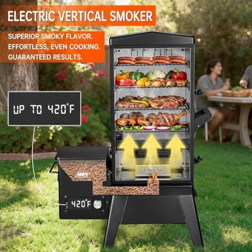 Vertical Pellet Smoker Grill with Digital Temperature Control, 4-Rack Electric BBQ Smoker with Meat Probe & Cover