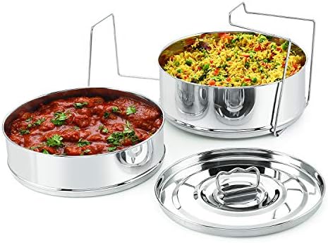 Stackable Stainless Steel Insert Pans - Inserts for Instant Pot - Pan for Instapot - Accessories for Instant Pot- FITS 6 QT and Above - Single Size - Pressure Cooker Steamer Pan Accessories