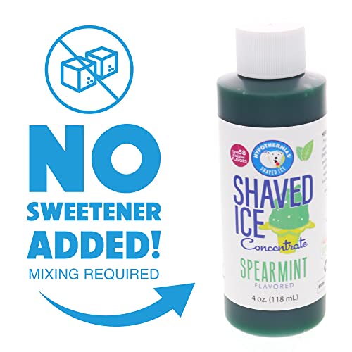 Hypothermias Shaved Ice and Snow Cone Syrup Unsweetened Flavor Concentrate - 4 Fl Oz - Makes 1 Gallon of Ready to Use Syrup - Spearmint - Must Add