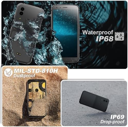 Unifone S62 Unlocked Rugged Cell Phone (128GB, 4GB) 5.7" IP68 Waterproof Android Smartphone, 12MP Dual Camera, All Day Battery, NFC