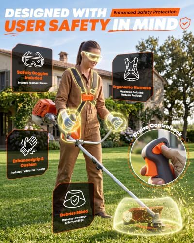52cc 4-in-1 Gas Weed Eater and Brush Cutter - Straight Shaft Commercial Weed Wacker with Metal Blade - Heavy Duty 2-Cycle Multi-Tool System for Tall