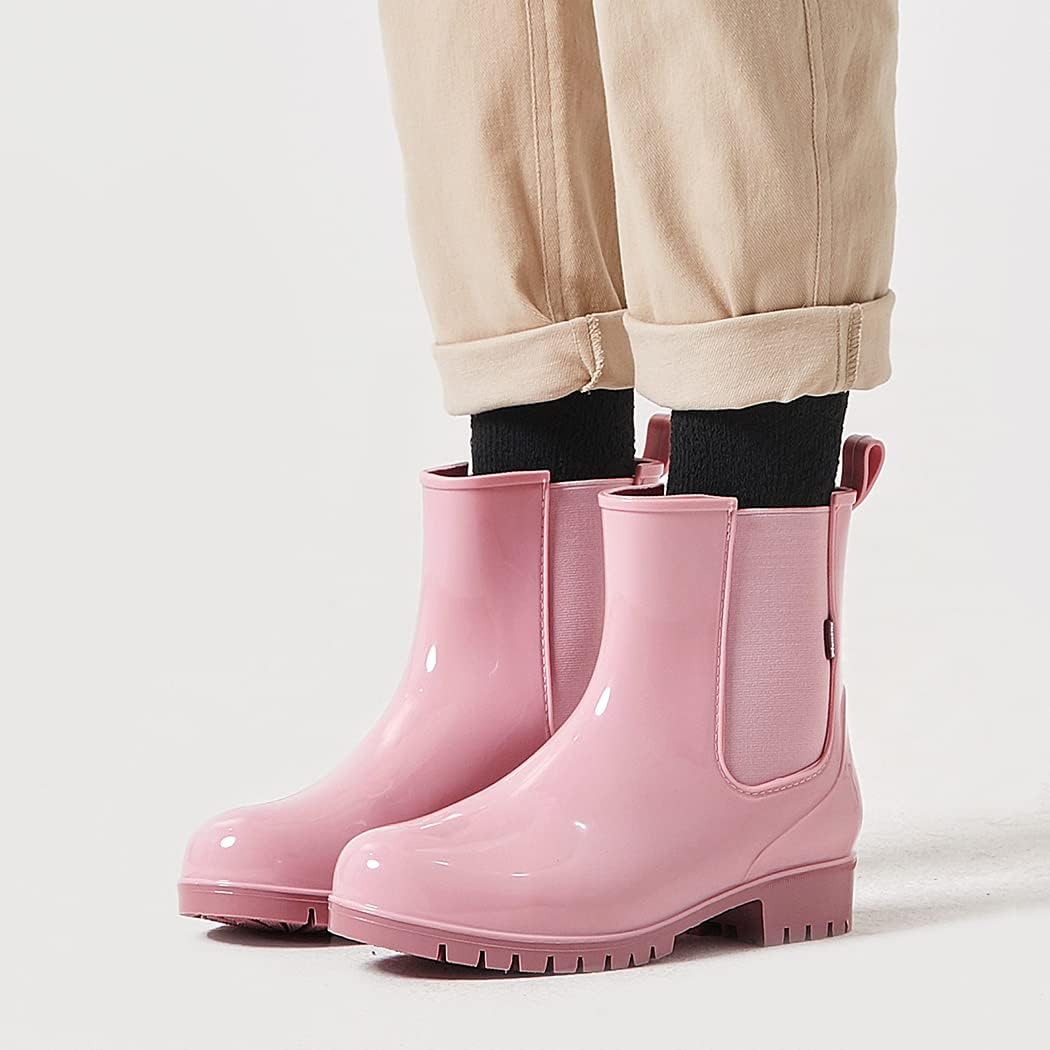 planone Cute Short Rain Boots for Women, Waterproof Chelsea Ankle Boots