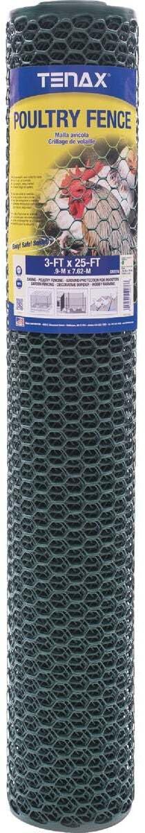 Tenax Poultry Fence - Green Plastic Poultry Fencing, Lightweight, Weather Resistant - 3-ft x 25-ft - Plastic