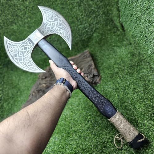 Poshland AX-7000 Custom Gift Forged Carbon Steel Viking Axe with Rose Wood Shaft, Viking Bearded Camping Axe