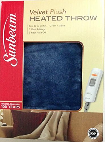 Sunbeam Electric Heated Plush Throw Machine Washable Personal Controller with 3 Heat Settings and Auto-Off, Size 50" x 60" Lagoon Blue