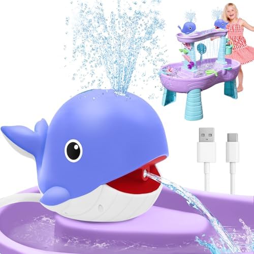 Water Table Pump, Rechargeable Water Pump for Water Table, 3.5 Hours Non-Stop Whale Pump with Sprinkler Outdoor Games Water Toys for Kids Toddlers, Outside Water Play Table Accessories (Blue)