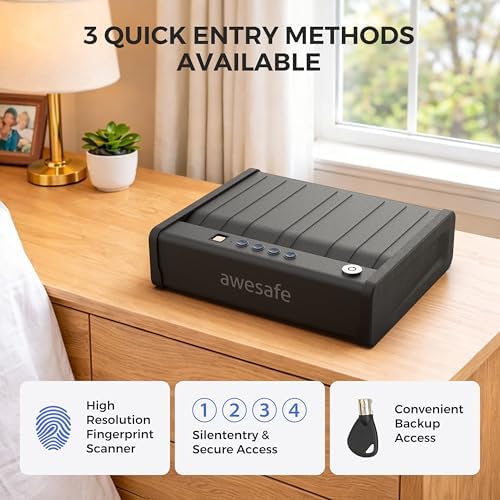 awesafe Biometric Gun Safe for Pistol, 3 Ways Quick Access with Fingerprint Digital PIN Key