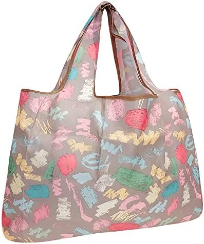 allydrew Large Foldable Tote Nylon Reusable Grocery Bags, Gray Ferns