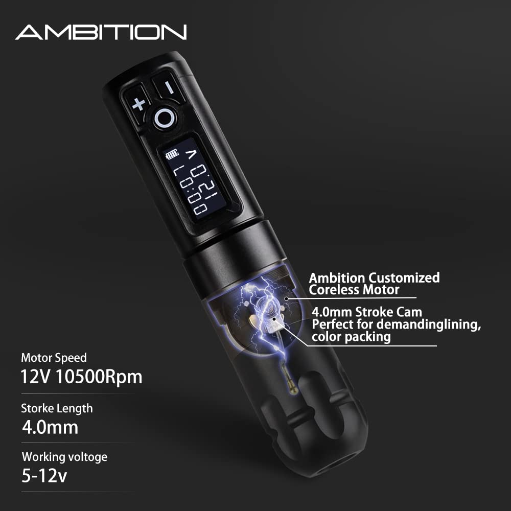 Ambition Soldier Rotary Battery Pen Tattoo Cartridge Machine with 2400mAh Power Japan Coreless Motor Digital LED Display Tattoo Equipment Supply for