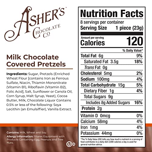 Asher's Chocolates, Chocolate Covered Pretzels, Gourmet Sweet and Salty Candy, Small Batches of Kosher Chocolate, Family Owned Since 1892 (6.5oz, Milk Chocolate)