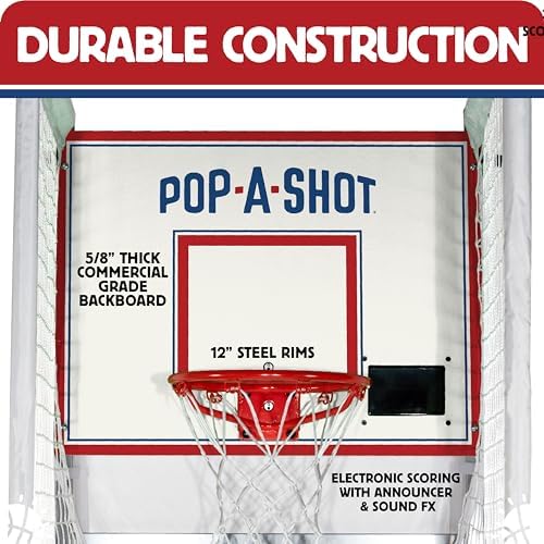 Pop-A-Shot Pro Single Shot | 1-Hoop Pro-Grade Electronic Arcade Basketball | Commercial-grade Arcade Basketball Game with 6 Game Modes, 4 Basketballs