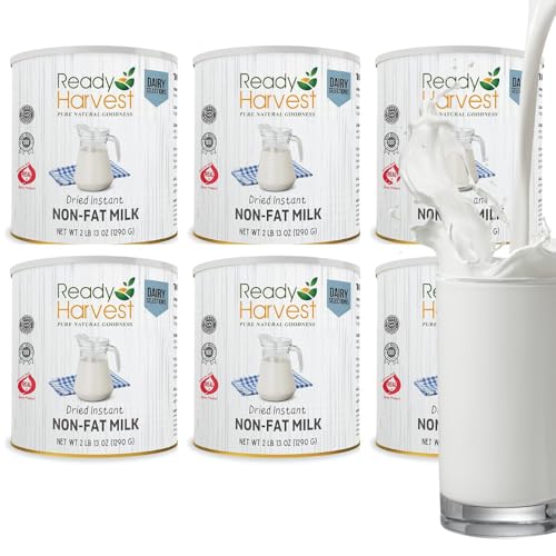Ready Harvest Emergency Food - Non-Fat Milk Powder | Powdered Milk | Survival Food | #10 Can | 25-Year Shelf Life | 2 lbs | Cans Filled to the Top