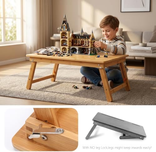 Nnewvante Large Floor Desk Foldable Tray for Adults, Bamboo 33.5 x 17.7in