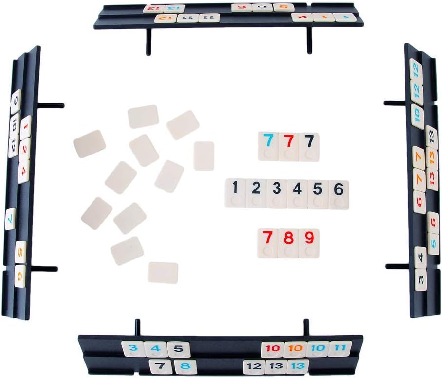 Homwom 106 Tiles Rummy Game - Travel Games Rummy Board Game Rummy Set with Aluminum Case & 4 Anti-Skid Durable Trays