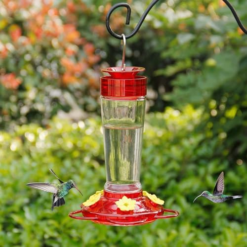 Shrdaepe Hummingbird Feeder, Glass Bottle Bird Feeders, 5 Feeding Ports, 10-Ounce Nectar Capacity