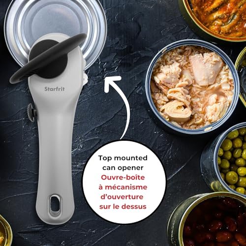 Starfrit Securimax Auto Can Opener, Patented Safe Edge Technology with Lid Lifter, Leaves No Sharp Edges on Lid & Can, Ambidextrous Use