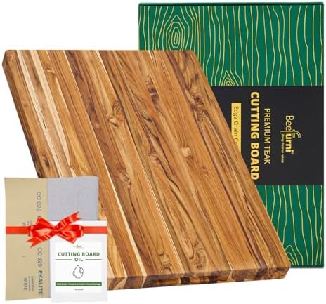 BEEFURNI Teak Wood Cutting Board with Hand Grip (20x15x1.25", M)