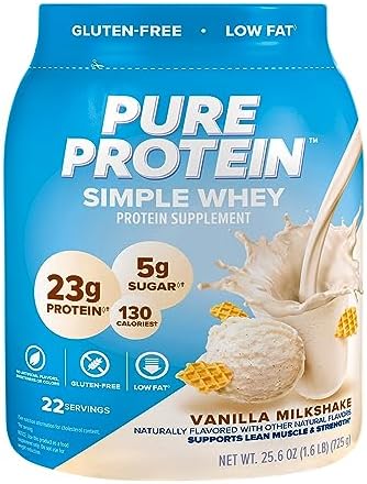 Pure Protein Powder, French Vanilla, Low Sugar, Gluten Free, 1.6 lbs | Natural Whey, High Protein