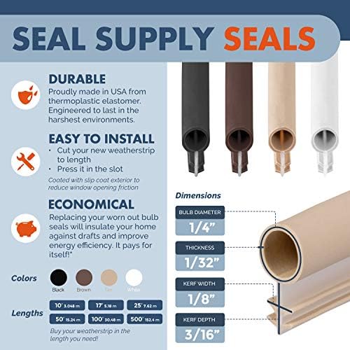 Window Weatherstrip Seal 1/4" Bulb Bubble Kerf Mount 4 Colors & 6 Length Options