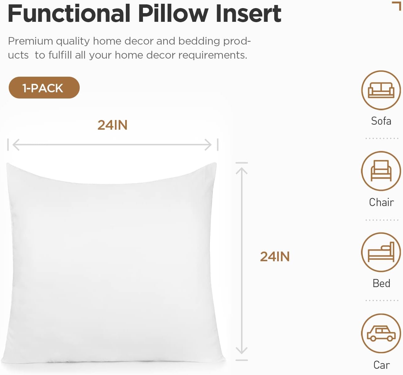 Acanva Polyester Decorative Rectangle Throw Pillow Inserts, Hypoallergenic Form Stuffer Cushion Sham Filler, 16x26, White, 1 Count (Pack of 1)