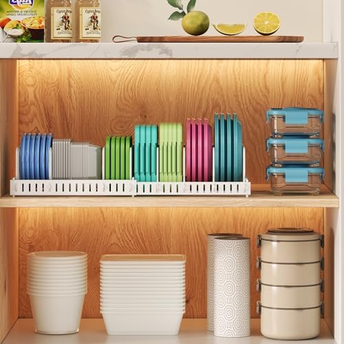 X-cosrack Expandable Food Container Lid Organizer, Large Capacity Adjustable 10 Dividers Detachable Lid Organizer Rack for Cabinets, Cupboards