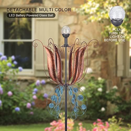 MUMTOP Wind Spinner Outdoor, Large Metal Kinetic Wind Sculptures, Blue