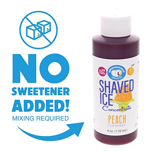 Hypothermias Shaved Ice and Snow Cone Syrup Unsweetened Flavor Concentrate - 4 Fl Oz - Makes 1 Gallon of Ready to Use Syrup - Peach - Must Add