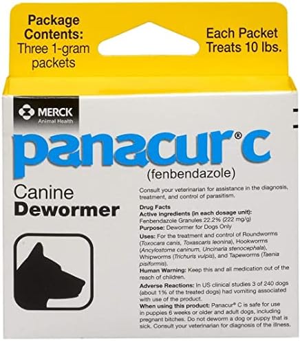 Panacur C Canine Dewormer Dogs 1 (3 Packets) Gram Each Packet Treats 10 lbs