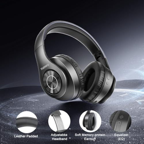 TUINYO Wireless Headphones Over Ear, Bluetooth Headphones with Microphone, Foldable Stereo Wireless Headsetfor Travel Work TV PC Cellphone-Purple