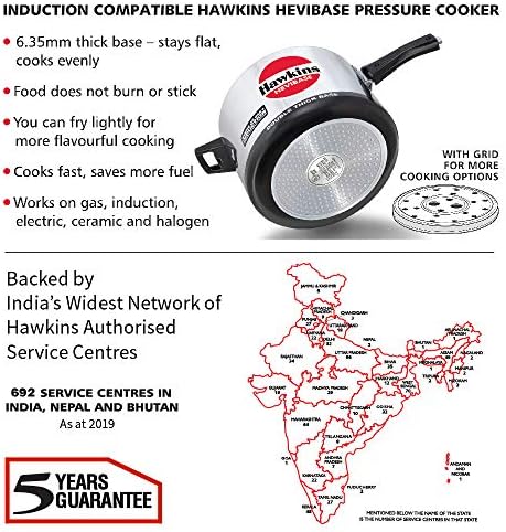Hawkins Aluminium 5 Litre Hevibase Pressure Cooker, Induction Inner Lid Cooker, Silver (Ih50)