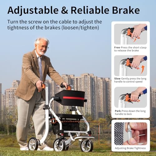 Nihhcune 4 in 1 Rollator Walker Transport Wheelchair Combo - No Assembly | 20lb Lightweight Mobility Rolling Walker with Seat for Seniors, Foldable Travel Chair, 8" All-Terrain Wheels, Supports 300lbs