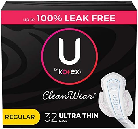 U by Kotex CleanWear Ultra Thin Feminine Pads with Wings, Regular, Fragrance-Free, 50 Count