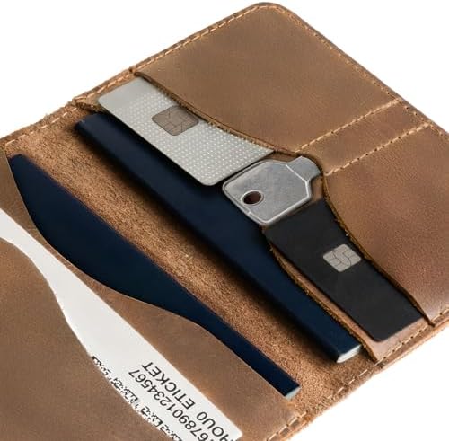 Hide & Drink, Double Passport Cover with Slots for Bills and Keys, Rustic Case, ID Organizer, Full Grain Leather, Handmade Accessories, Bourbon Brown