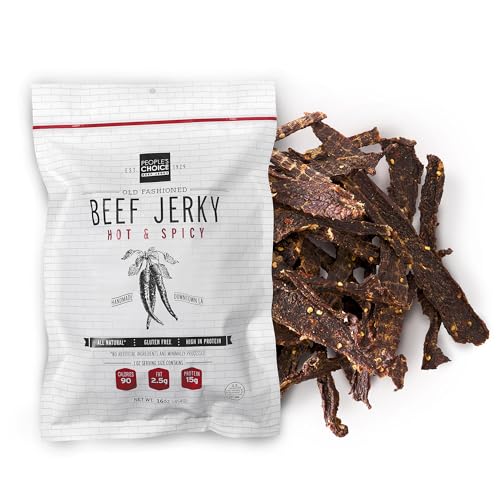 People's Choice Beef Jerky - Sugar Free, 15g Protein - Hot & Spicy 16 oz | Zero Carb, Dry Style Strips, Whole Muscle Cuts, Gluten Free, Soy Free