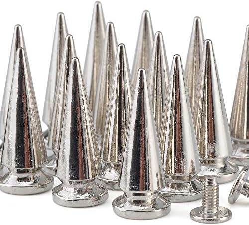 YORANYO 20 Sets 25MM Silver Color Metallic Spikes and Studs 1" Metal Bullet Cone Spikes Screw Back Large Punk Studs and Spikes for Clothing Shoes