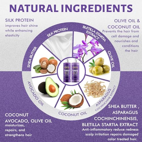 Purple Shampoo & Conditioner Set for Silver Hair, Sulfate Free, 16 Fl Oz