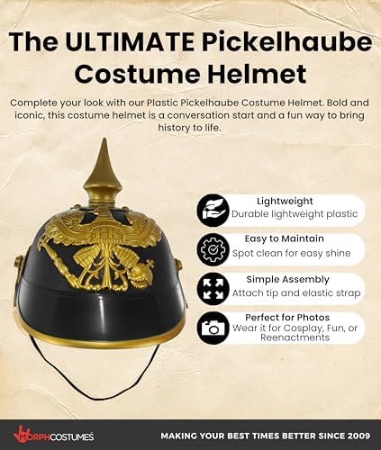 Nicky Bigs Novelties German Helmet, Pickelhaube Pith Helmet, WW1 Helmets, WW2 Helmets, German Soldier Costume