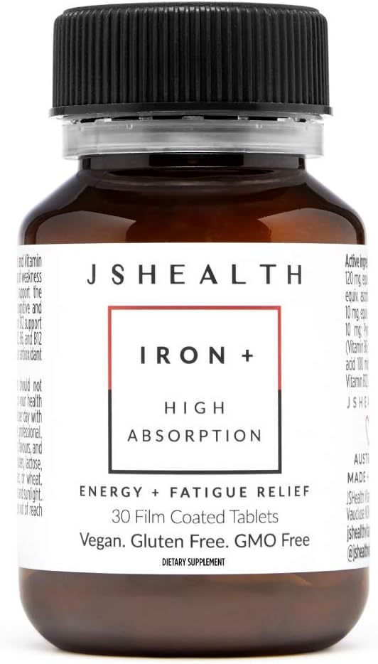 JSHealth Iron Supplement with Vitamin C. Ferrochel Iron Supports Energy Levels. Non-Constipating