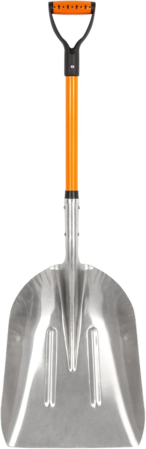 Aluminum Snow Shovel with D Handle Metal Snow Shovel for Driveway 45Inches 3.7 Pounds Transfer Shovel Shovel for Gardening, Orange