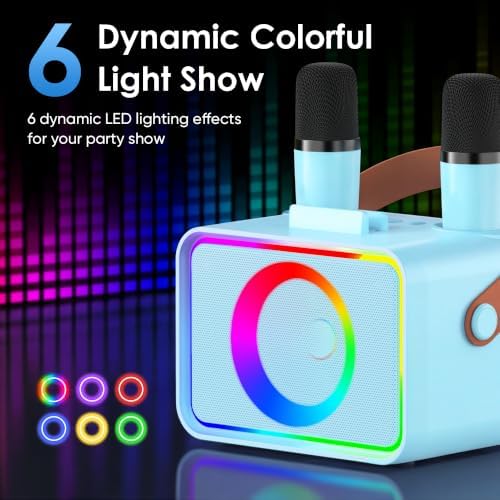 Karaoke Machine for Kids Adults,Portable Bluetooth Speaker with 2 Wireless Microphone with LED Lights, Karaoke Microphone with PA System Supports USB/TF/AUX,Gift for Party (Black)