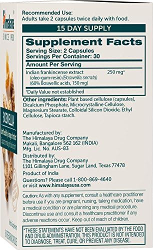 Himalaya Boswellia Extract Supplement for Joint Health, 250 mg,120 Capsules