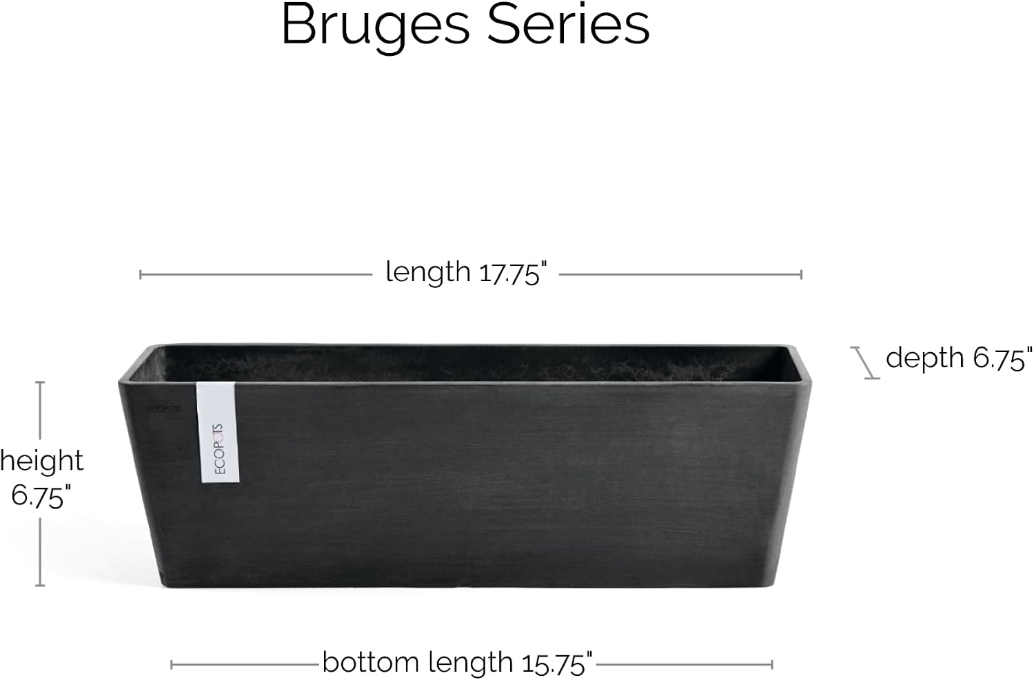 Ecopots Bruges Rectangular Flower Planter, Grey, 21.5" | Modern Style, Durable Recycled-Based Composite Construction, Weather and UV-Resistant, for Indoor/Outdoor Use