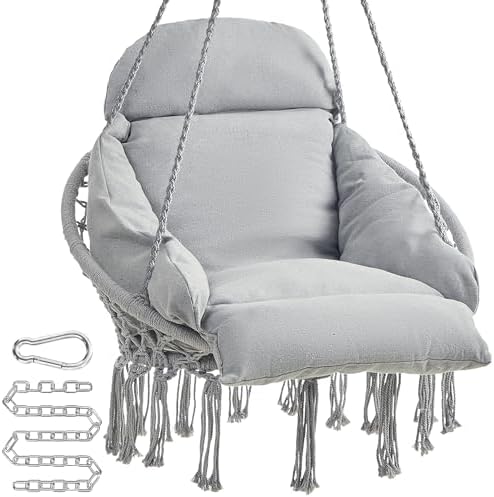 SONGMICS Hanging Chair, Boho Swing Chair with Large, Thick Cushion