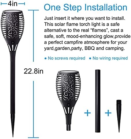 Large Size Solar Torch Light with Flickering Flame, 8 Pack | Fire Effect Garden Lights Outdoor, IP65 Waterproof Tiki Torches, Auto On/Off