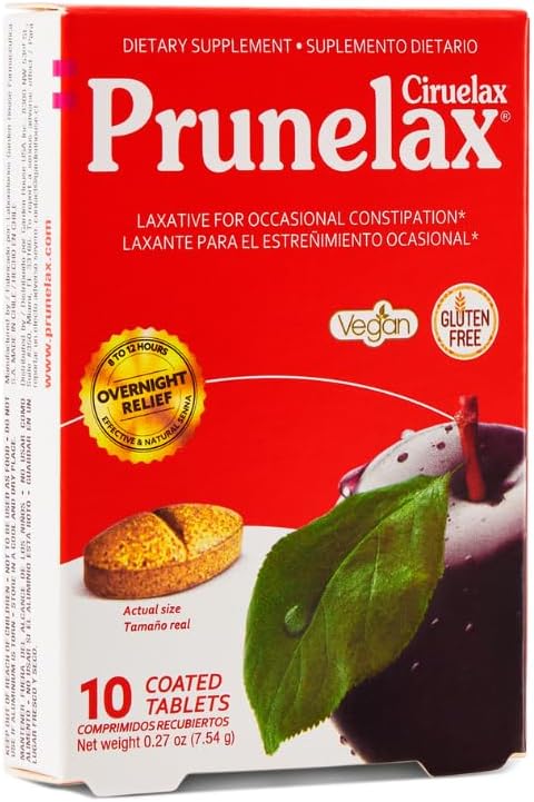 Prunelax Ciruelax Regular Strength Laxative Mini Tablets - Overnight Relief for Occasional Constipation, Senna Extract, Vegan & Gluten-Free