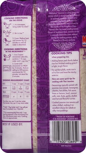 Mahatma Jasmine Rice, Fragrant Thai Rice, 5-Pound Bag | Aromatic rice for stovetop or microwave, quick and easy to cook, gluten-free, vegan, kosher, non-GMO, bulk bag