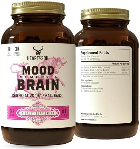 HEART & SOIL Beef Brain Supplement, 180 Capsules
